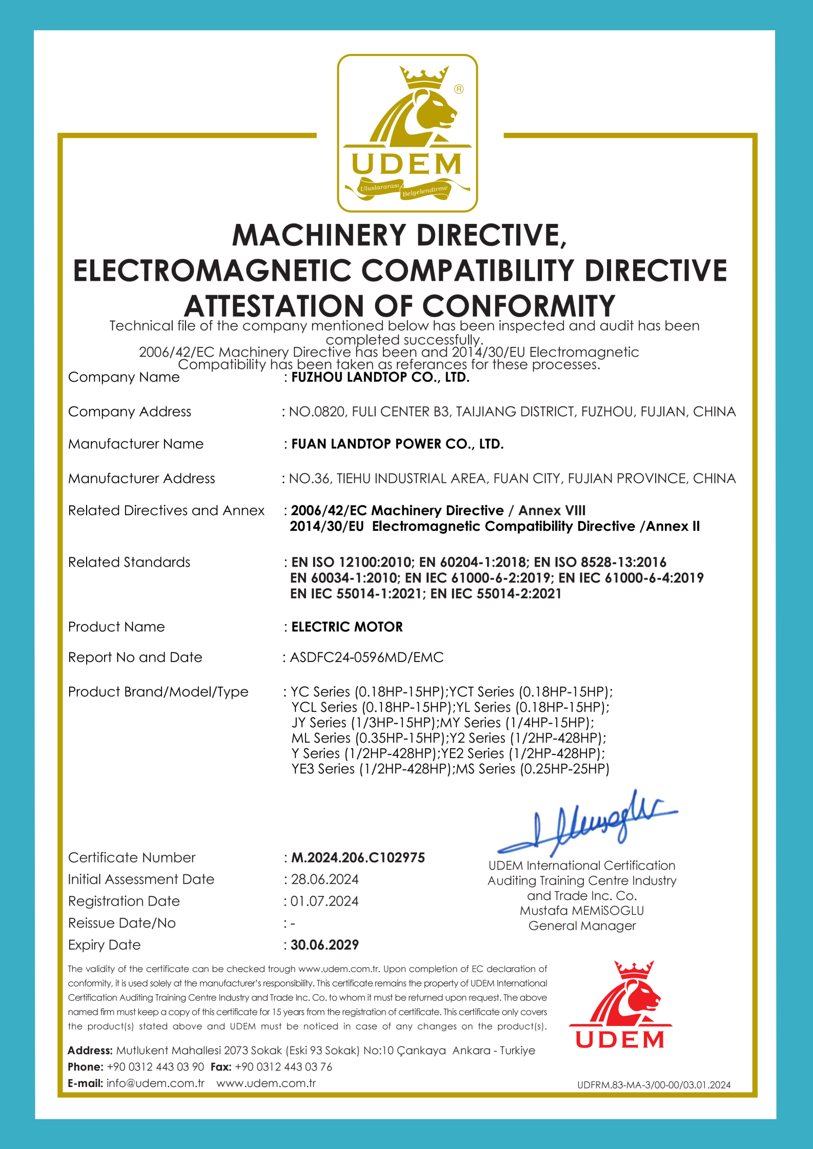 CE for Electric Motor